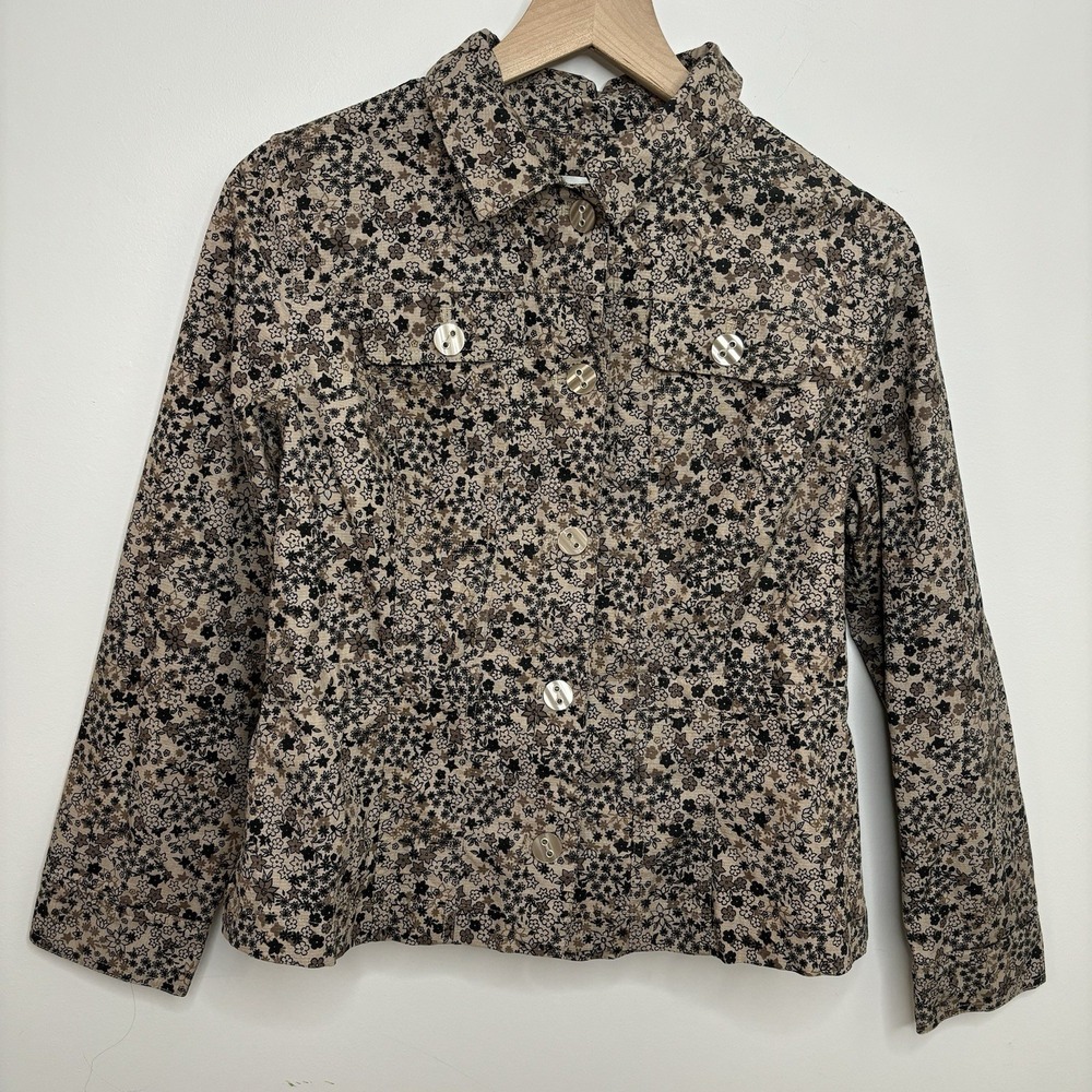 Ditsy Floral Button Up Jacket Medium Earthy Indie Khaki Brown Cottage Boho